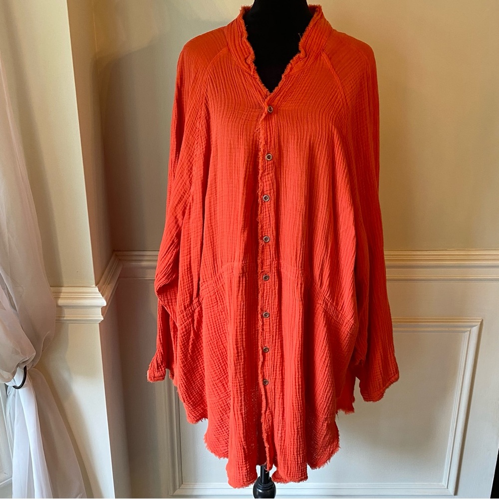 We The Free Orange Button Down Shirt
